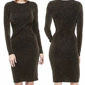 Michael Kors Black and Gold Long Sleeve Dress
